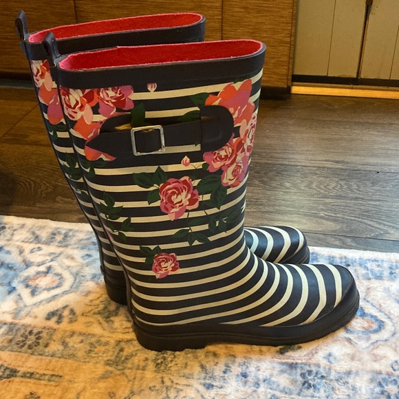 Vintage Floral Striped Women's Rain Boots 8 - Picture 1 of 2